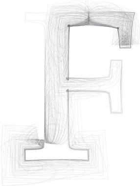 Karalama dijital çizim. Vektör eli F harfini çizdi