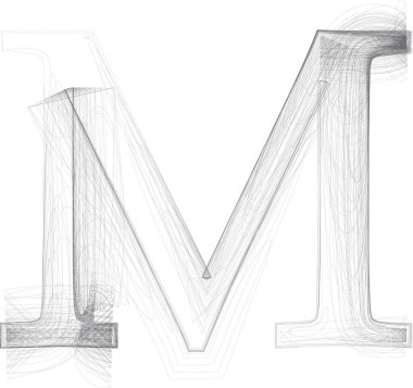 Karalama dijital çizim. Vektör el çizilmiş harf M