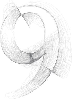 Karalama dijital çizim. 9 Nolu vektör eli çizildi