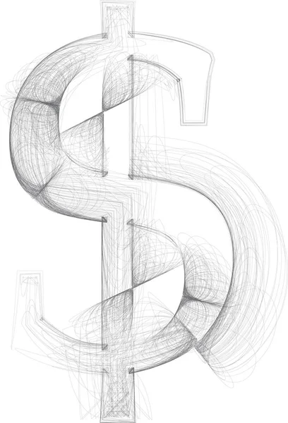 Doodle Digitale Tekening Schets Vector Met Hand Getekend Dollar Symbool — Stockvector