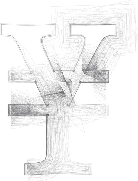 Doodle Digital Gezeichnete Skizze Vektorhandgezeichnetes Yen Symbol — Stockvektor