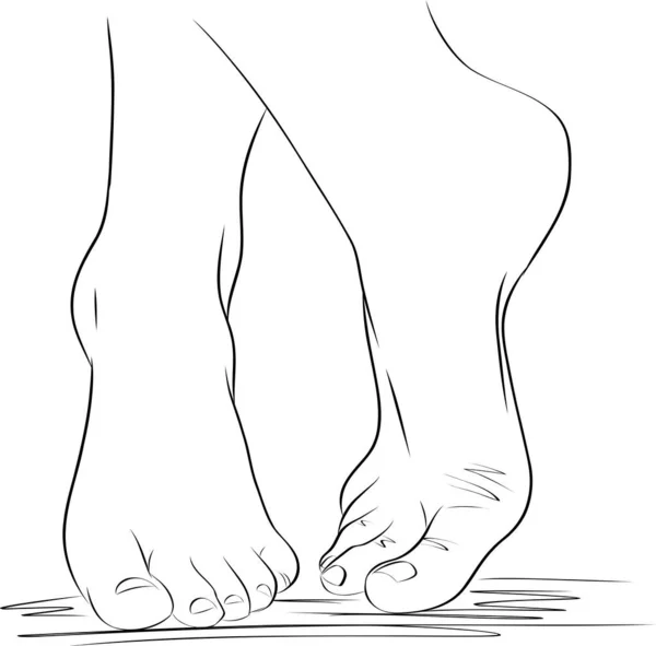 美しい女性の足 現実的な人間の足の手描きベクター図 健康な足 — ストックベクタ