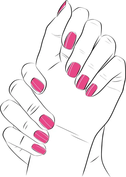 Mooie Vrouw Hand Met Lange Rode Nagels Manicure Nagellak Salon — Stockvector