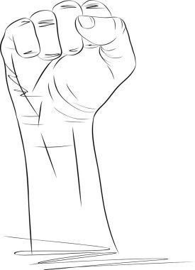 Protesto yumruk skeci, sıkılmış yumruk kaldırma. Güçlü, güçlü taslak, Yükseltilmiş Kol, İnsan Hakları Selam, Protesto, Eylemci, Devrim, Eşitlik, Değişim