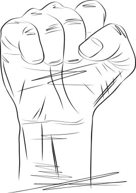 Protesto yumruk skeci, sıkılmış yumruk kaldırma. Güçlü, güçlü taslak, Yükseltilmiş Kol, İnsan Hakları Selam, Protesto, Eylemci, Devrim, Eşitlik, Değişim