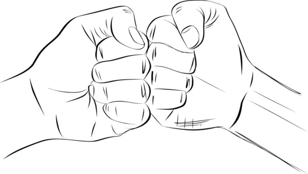 用单线勾画的指压横幅手 团队合作 伙伴关系 精神之手 手势草图概念 — 图库矢量图片