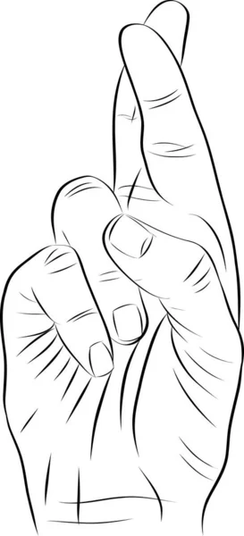 ジェスチャー ラッキーサイン 2本の指を持った男が交差した 指が交差する手 手のジェスチャーは嘘や運 迷信シンボルを意味する — ストックベクタ