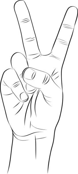 胜利与和平的象征 举起两个手指头 胜利的标志刻划 胜利标志的绘制 展示胜利标志的手 — 图库矢量图片