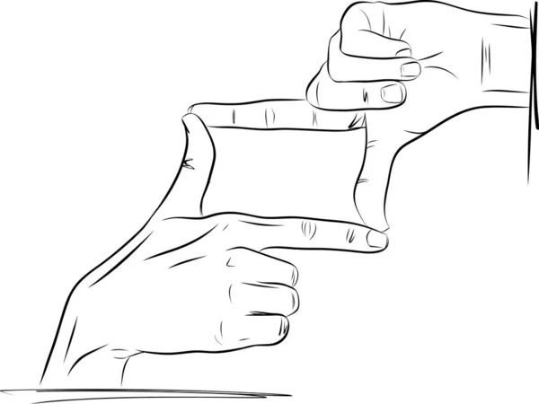 手绘写实主义女子手的草图 用手框框 线形手势 身体语言草图 — 图库矢量图片