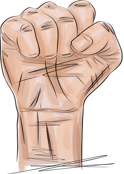 抗议的拳头草图 握紧的拳头抬起来 强壮有力的草图 高举臂膀 人权致敬 激进主义 — 图库矢量图片
