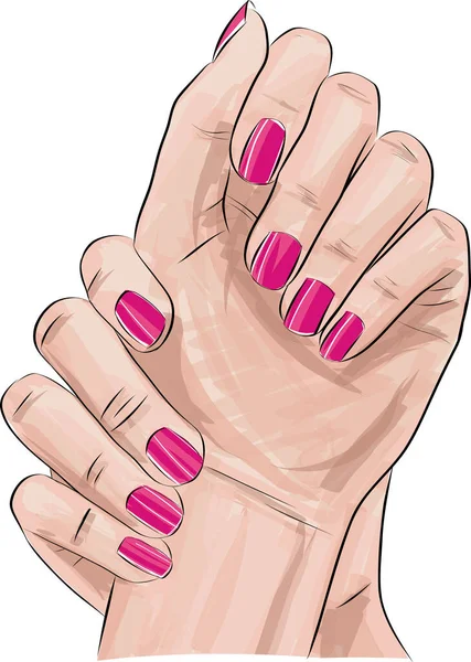 Mooie Vrouw Hand Met Lange Rode Nagels Manicure Nagellak Salon — Stockvector