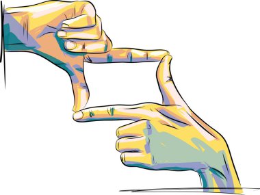 Elle çizilmiş gerçekçi kadın eli, çerçeveli eller. Doğrusal el hareketi. Vücut dili skeci