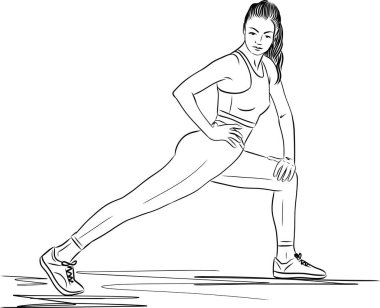 Spor salonunda esneme hareketleri yapan genç bir kadın. Sağlıklı vücut, meditasyon ve pilates yapan kadın denge, esneklik ve refah için egzersiz yapıyor.