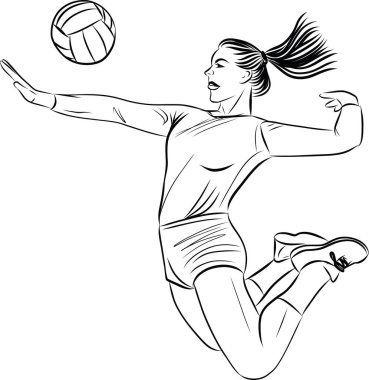 Kadın voleybol oyuncusunun iş başındaki çizimi
