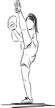 Dişi softball oyuncusu. Bir Softball oyuncusunun hızlı atış simülasyonu