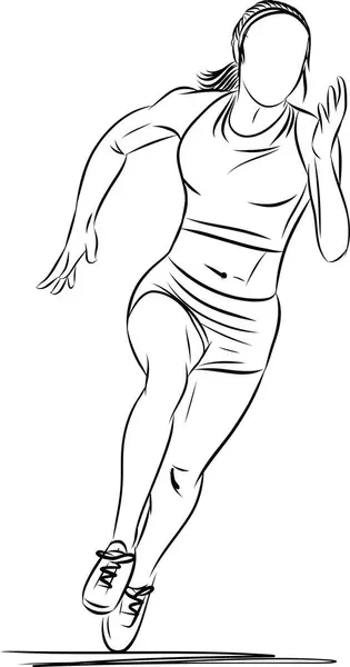 跑步年轻女子的素描 手绘矢量图解 免版税图库插图