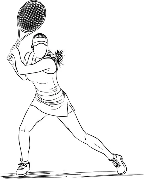 网球运动员打球 年轻的网球选手要击球了 图库插图