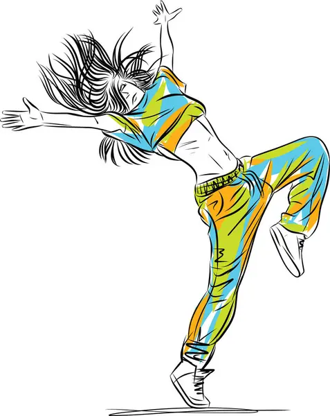 Танцівниця Виконує Хіп Хоп Виконавець Вільному Стилі Вуличного Танцю Молода — стоковий вектор