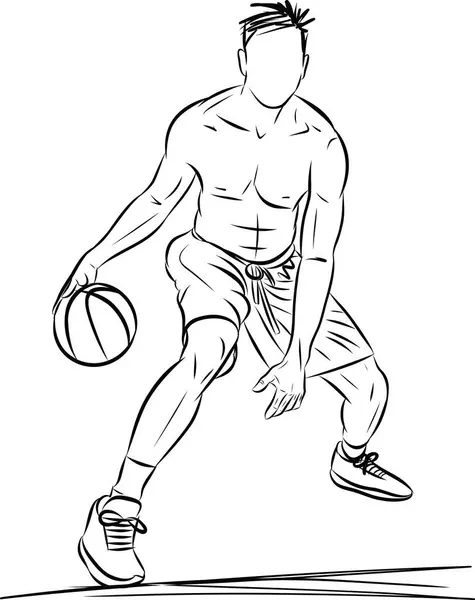篮球运动员与球草图说明 图库插图