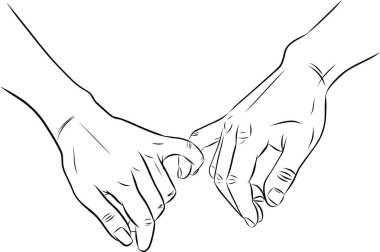 Birbirini tutan iki elin yakınlaşması. Romantizm kavramı aşkı destekler, Vektör illüstrasyonu