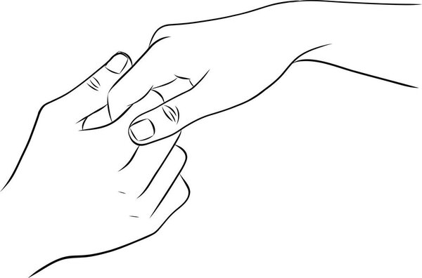 Closeup of two hands holding each other. Concept romance supports love, Vector illustration