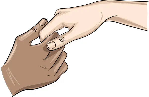 两个不同种族的人手牵着手 概念浪漫支持爱 和平和团结反对种族主义 多族裔夫妇的例证 矢量图形