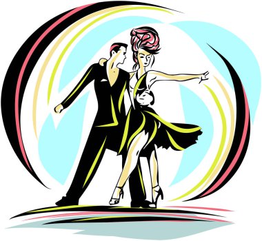 Dans stüdyoları, etkinlik posterleri ya da müzik festivalleri için mükemmel bir çift. Soyut Vektör İllüstrasyonu