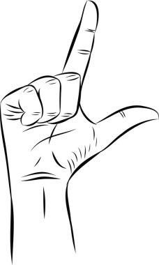 El İşareti dili alfabesi, sağır-dilsiz el dili, el işareti harfi L, vektör çizgisi çizimi