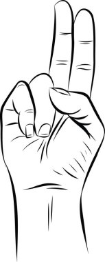 El İşaret dili alfabesi işaretleri, sağır-dilsizler el dili, el işareti harfi U, vektör çizgisi çizimi