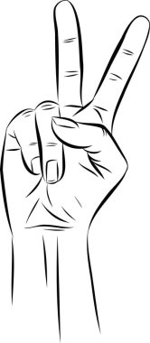 El İşareti dili alfabesi, sağır-dilsiz el dili, el işareti harfi V, vektör çizgisi çizimi