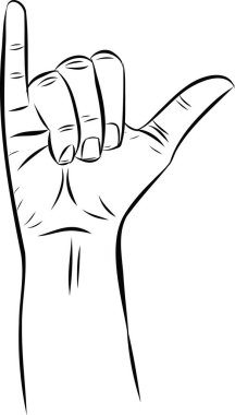 El İşareti dili alfabesi işaretleri, sağır-dilsizler el dili, el işareti harfi Y, vektör çizgisi çizimi