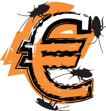 Illustration of Euro symbol filled with cockroaches and bugs. clipart