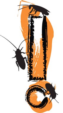 Illustration of exclamation mark symbol filled with cockroaches and bugs. clipart