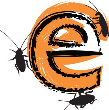 Illustration of letter filled with cockroaches and bugs. Letter e clipart