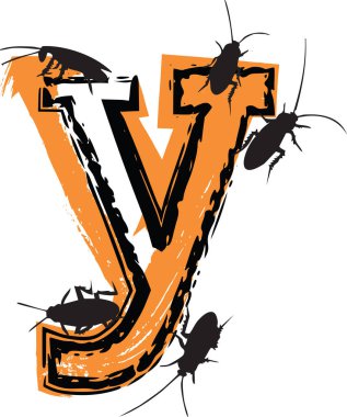 Illustration of letter filled with cockroaches and bugs. Letter y clipart