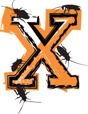 Illustration of letter filled with cockroaches and bugs. Letter X clipart