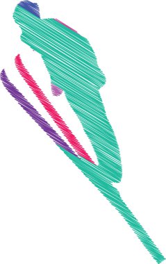 Scribble style illustration of a ski jumper in mid air. Ideal for winter sports branding, adventure content, extreme sports promotions, and dynamic action designs.