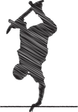 Black and white scribble style illustration of a skateboarder executing a dynamic trick. Perfect for sports branding, urban culture projects, street art designs, and action sports promotions.