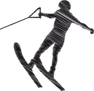 Scribble style illustration of a water skier gliding with speed and balance. Perfect for design, branding, and sports content.