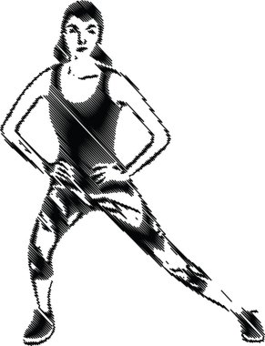 Esneme egzersizi yapan bir kadının tasviri. Fitness, sağlık ve sağlıkla ilgili tasarımlar için mükemmel.