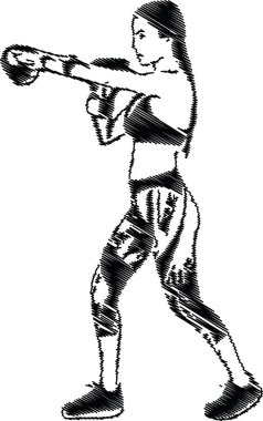 Etkin bir boks duruşu olan dinamik bir kadın eskizi. Güç, hareket ve kararlılık gösteriyor. Bu anlamlı sanat çalışması spor, spor ve refahla ilgili tasarımlar için mükemmel olan egzersiz oturumunun enerjisini ve odak noktasını yakalar.