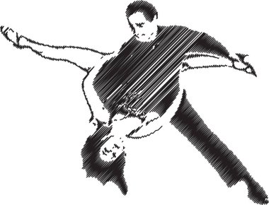 Tutkulu bir şekilde dans eden bir çiftin çarpıcı siyah beyaz karalama stili çizimi. Akışkan çizgiler profesyonel dansçıların zarafetini, hareketini ve yoğunluğunu yakalar ve onu sanatsal projeler, dansla ilgili içerik veya krea için ideal kılar.