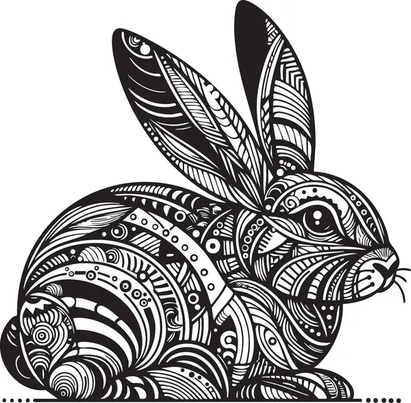 Çarpıcı siyah beyaz tavşan çizgileri ve sanatsal ayrıntılarıyla soyut tavşan çizimi. Bu zarif vektör tasarımı doğanın ve yaratıcılığın özünü yakalar, Paskalya, vahşi yaşam, dövmeler veya dekoratif öğeler için mükemmeldir. İdeal.