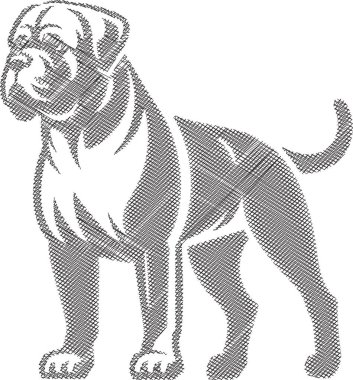 Güçlü bir Bullmastiff örneği, kaslı yapısını ve özenli ifadesini sergiliyor. Evcil hayvan tasarımları, markalaşma, baskılar ve eğitim materyallerinde kullanım için ideal.