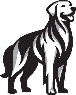 Bir Golden Retriever tasviri, neşeli ve sadık doğasını yansıtıyor, aile dostu tasarımlar veya evcil hayvan temalı projeler için mükemmel..