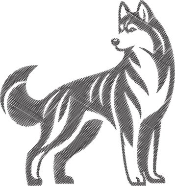 Sibiryalı bir Husky 'nin tasviri, çarpıcı özelliklerini, tüylü kürkünü ve hareketlerini sergiliyor. Macera ve sadakati kutlamak için mükemmel bir tasarım..