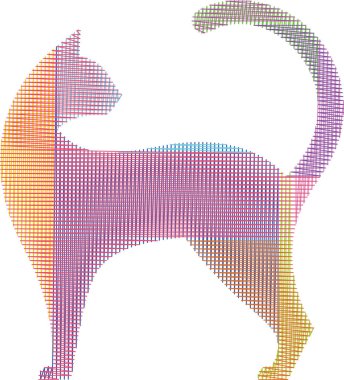 Temiz çizgileri ve minimalist bir tasarımı olan bir kedinin stilize edilmiş çizimi.