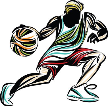 Bir basketbol oyuncusunun stilize edilmiş illüstrasyonu