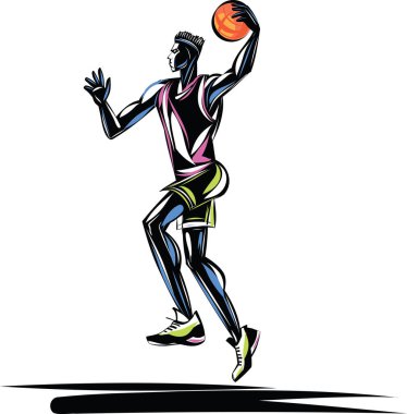Bir basketbol oyuncusunun stilize edilmiş illüstrasyonu