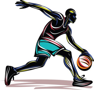 Bir basketbol oyuncusunun stilize edilmiş illüstrasyonu